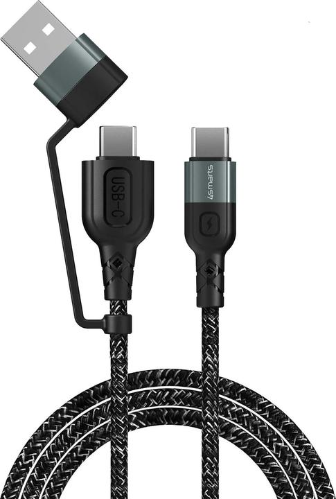 Produktbild 4smarts USB-Ladekabel USB-C -USB-A/C 1.5 m, monochrom, Textil (1.50 m, USB 2.0, 60 W)