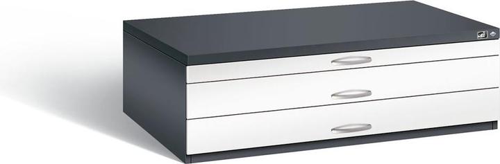 Actual product image C+P Drawing cabinet, A0, 3 drawers, height 420 mm, black grey / traffic white.