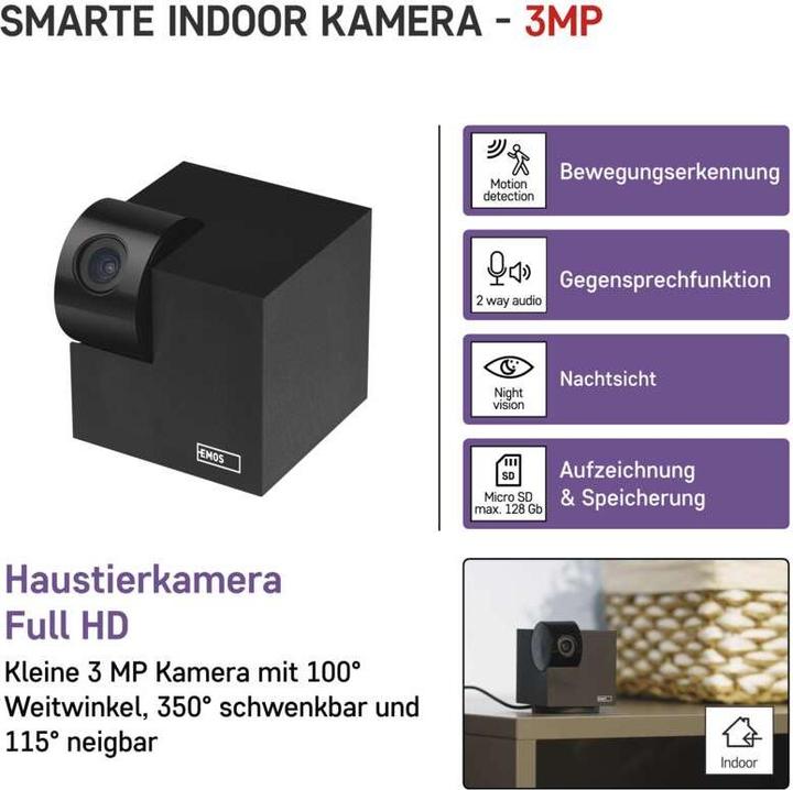 Actual product image Emos GoSmart IP-110 CUBE rotating surveillance camera with WiFi (2304 x 1296 Pixels)