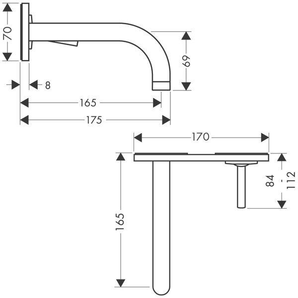 Actual product image Axor Uno single lever washbasin mixer concealed, plate for wall mounting, projection 165mm
