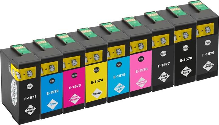 Produktbild Plutoos Epson T1571 T1572 T1573 T1574 T1575 T1576 T1577 T1578 T1579 Patrone XXL kompatibel, 9er Farbset