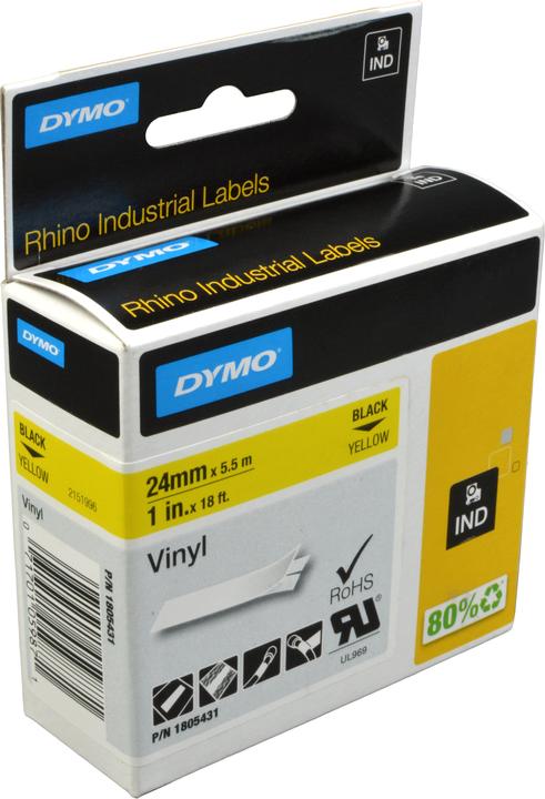 Produktbild Dymo Rhino 24mm schwarz auf gelb Vinyl (2.40 cm, Gelb)
