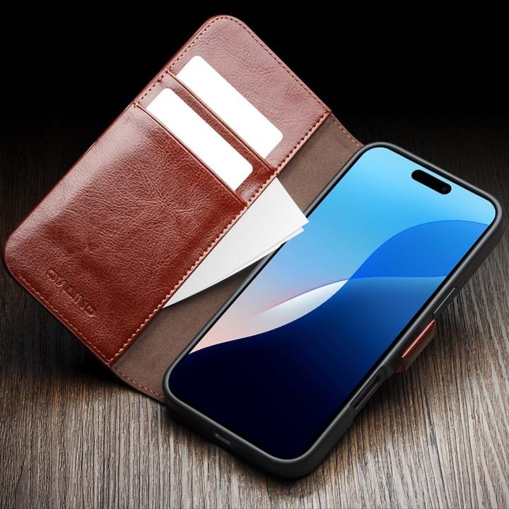 Produktbild QiAlino Hülle Flip mit magnetischem Verschluss Hellbraun (Apple iPhone 16 Pro)
