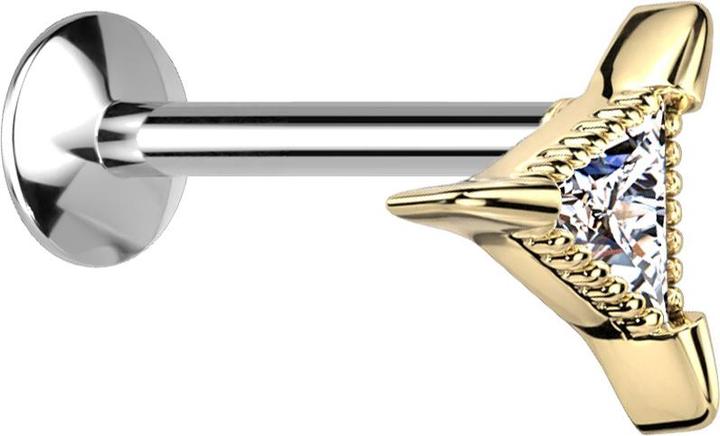 Produktbild Star Piercing Micro Threadless UFO Labret silber Dreieck vergoldet Dreiecksristall silber (Chirurgenstahl 316L, Messing)