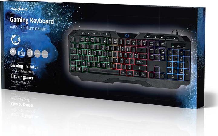 Image du produit Nedis Clavier de jeu filaire | USB Type-A | Touches à membrane | LED | QWERTY | DE-Layout | Longueur du (DE, Filaire)