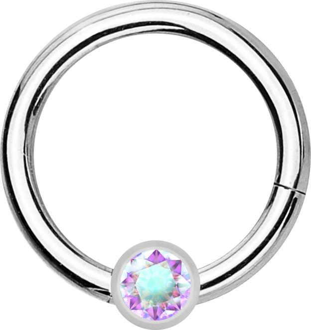Star Piercing Micro Segmentring klappbar silber mit Kugel Kristall multicolor (ohne Messing, Chirurgenstahl 316L)