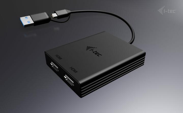 Actual product image i-tec USB-A/USB-C Dual 4K DP Video Adapter 2x 4K DP Display Adapter with DisplayLink Chip 6950 (DP, 27 cm)