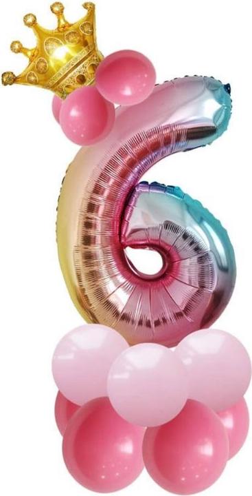 Actual product image Ueli Express Foil balloon set with crown number 6 80cm pink (1 x)