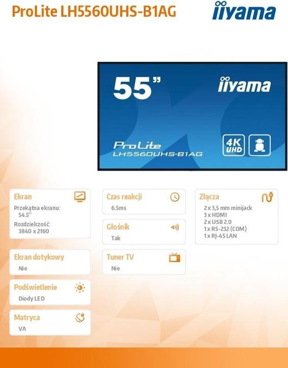 Label énergétique iiyama ProLite LH5560UHS-B1AG (3840 x 2160 pixels, 55")