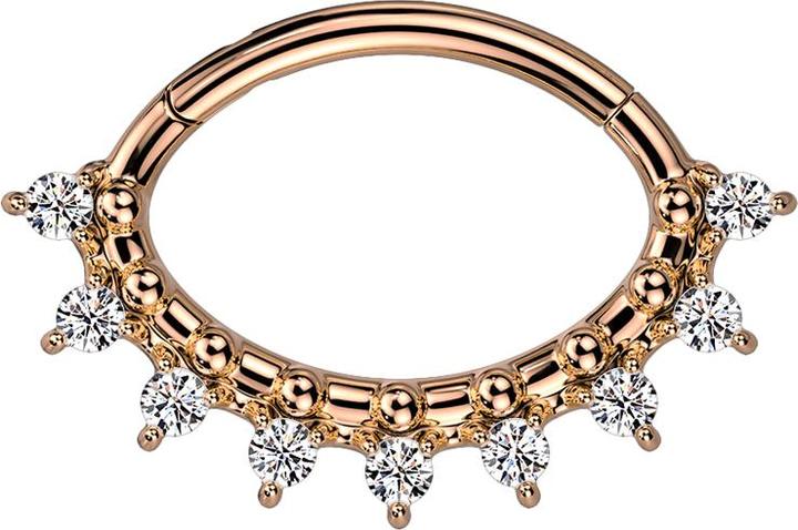Produktbild Star Piercing Micro Segmentring klappbar rosegold Oval neun Kristalle silber und Kugeln (ohne Messing, Chirurgenstahl 316L)