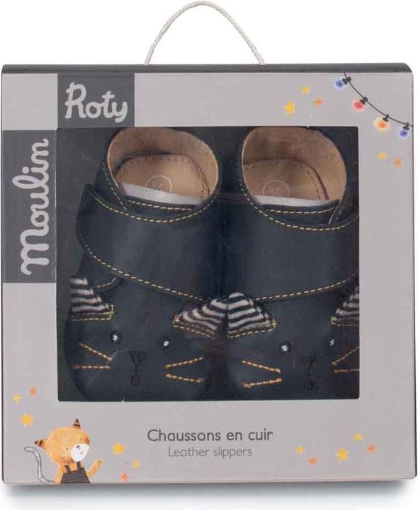 Actual product image Moulin Roty Leather booties black cat 6/12 months, Les Moustaches (12)