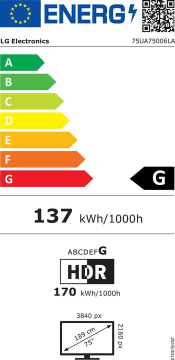 Energy Label LG 75UA75006LA (75", UA75, LED, 4K, 2025)