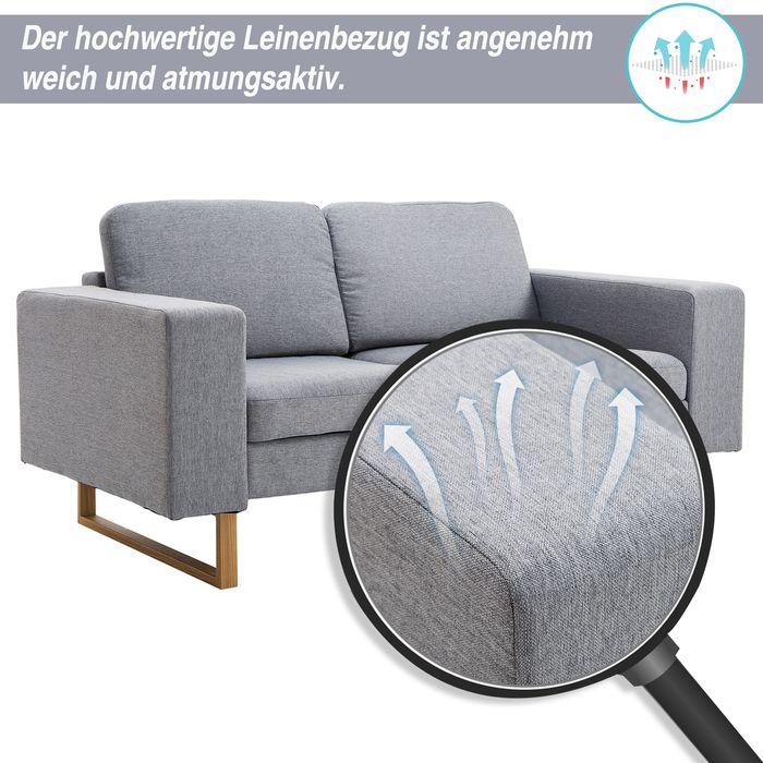 Actual product image Swisshandel24 2-seater sofa corner sofa upholstered sofa fabric sofa seating wood light grey (2 person sofa)