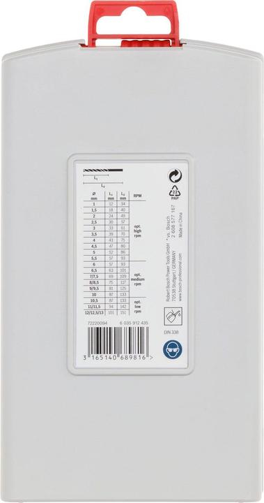 Produktbild Bosch Professional Zubehör PRO Metal HSS-G Spiralbohrer-Set, 25-tlg. (6 mm, 12 mm, 1 mm, 6.5 mm, 5.5 mm, 10 mm, 10.5 mm, 12.5 mm, 1.5 mm, 7 mm, 11 mm, 3 mm, 5 mm, 8.5 mm, 11.5 mm, 8 mm, 2.5 mm, 9 mm, 3.5 mm, 4.5 mm, 2 mm, 7.5 mm, 13 mm, 9.5 mm, 4 mm)