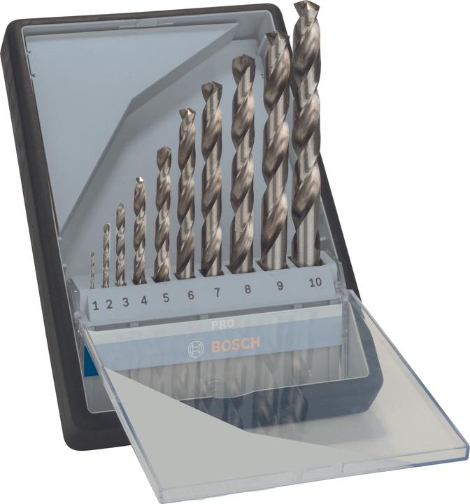 Bosch Professional Zubehör PRO Metal HSS-G Spiralbohrer-Set, 10-tlg. (6 mm, 1 mm, 10 mm, 7 mm, 3 mm, 5 mm, 8 mm, 9 mm, 2 mm, 4 mm)