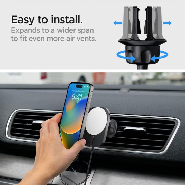 Produktbild Spigen Autohalterung mit Ladegerät ITM12W Onetap Pro 3 Magnetic Magsafe Vent Car Mount Wireless Charger b (15 W)