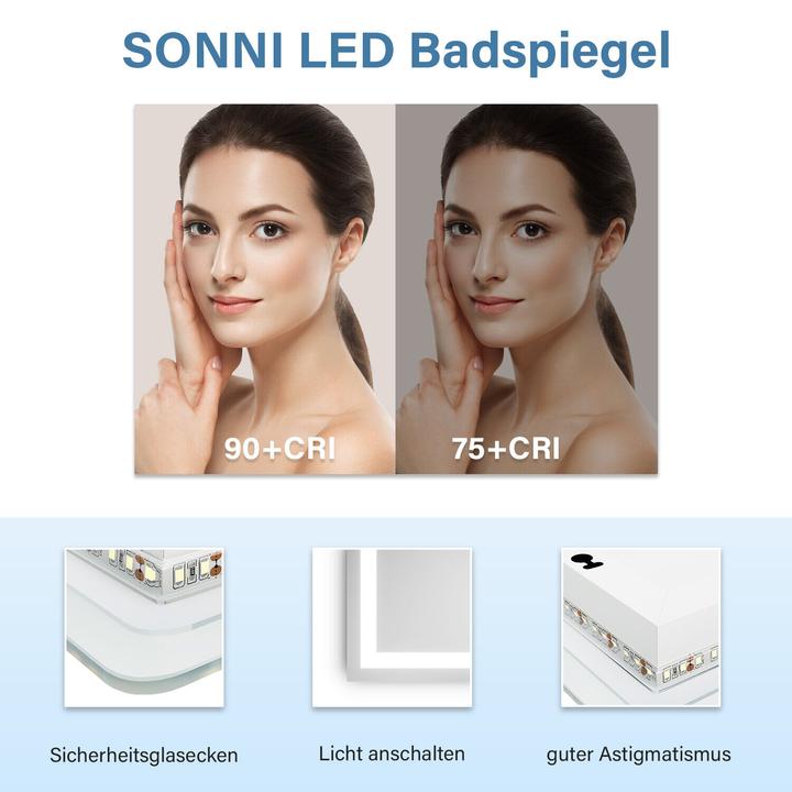 Produktbild SONNI Badezimmerspiegel LED-Spiegel (schräg) Kaltweiss IP44 energiesparend