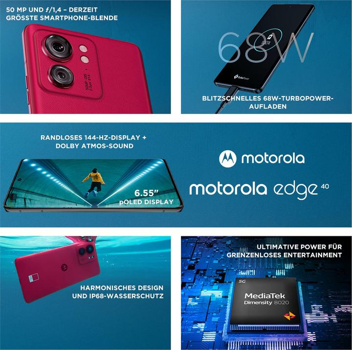 Actual product image Motorola Edge 40 (256 GB, Viva Magenta, 6.55", Dual SIM, 50 Mpx, 5G)