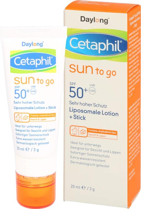 Image du produit Daylong Cetaphil Sun to go lotion liposomale + stick SPF 50+, solution de 20 ml (Lotion solaire, SPF 50+, 20 ml)