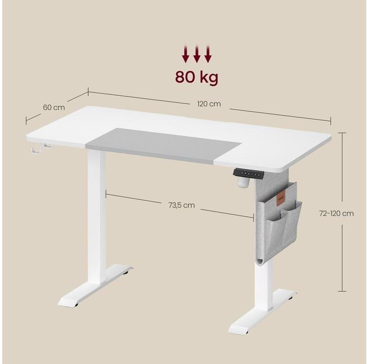 Image du produit Songmics Piètement de table avec plateau 120 x 60 cm, réglable en hauteur (120 x 60 x 120 cm)