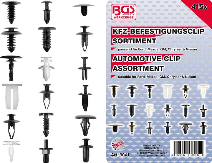 Actual product image BGS Kfz-Befestigungsclip-Sortiment für Ford, Mazda, GM, Chrylser, Nissan 415-tlg.