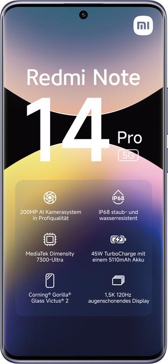 Actual product image Xiaomi Redmi Note 14 Pro 5G (256 GB, Lavender Purple, 6.67", Dual SIM, 200 Mpx, 5G)
