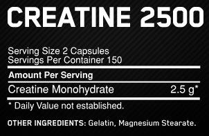 Valori nutrizionali e ingredienti Optimum Nutrition creatina 2500 (200 Pezzo/i, Pillole, 270 g)