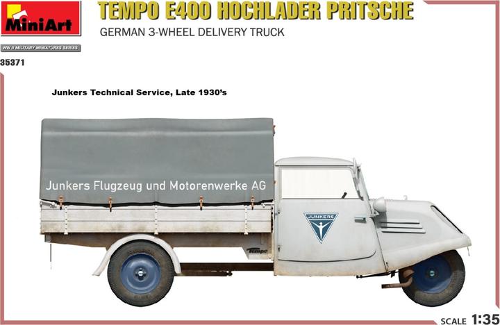 Actual product image Mini art Tempo E400 high loader flatbed. German 3-Wheel Delivery Truck