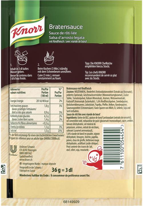 Nutritional values and ingredients Knorr Gravy (40 g)
