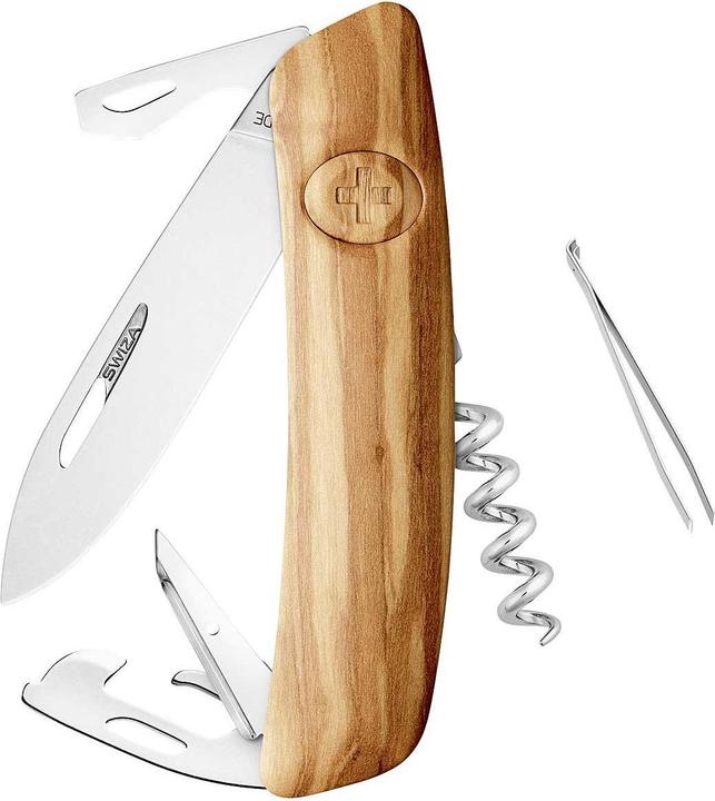Actual product image Swiza Pocket knife D03, 440 steel, blade lock, olive wood handle scales, 11 functions