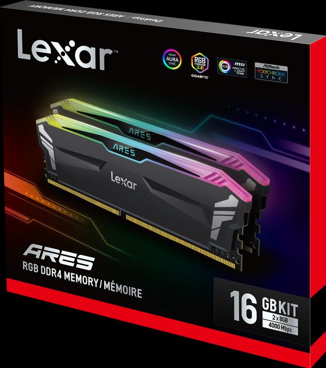 Image du produit Lexar Ares DDR4 CL18 noir UDIMM KIT (2 x 8GB, 3600 MHz, RAM DDR4, U-DIMM)