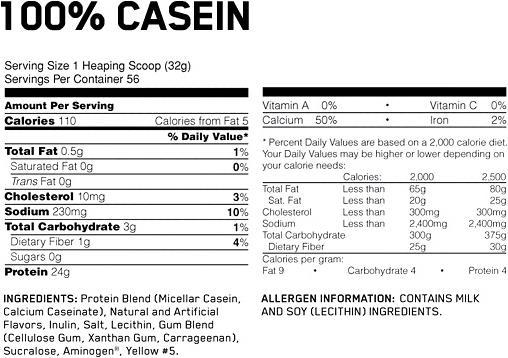 Valori nutrizionali e ingredienti Weider 100% caseina (Cioccolato, Pomata, 1 pz., 1800 g)
