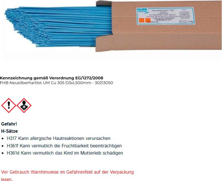 Image du produit Felder Brasure au maillechort FHB UM Cu 305 D3xL500 mm