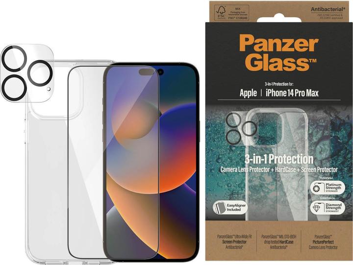 Produktbild PanzerGlass 3 in 1 Schutzset (1 Stück, Apple iPhone 14 Pro Max)
