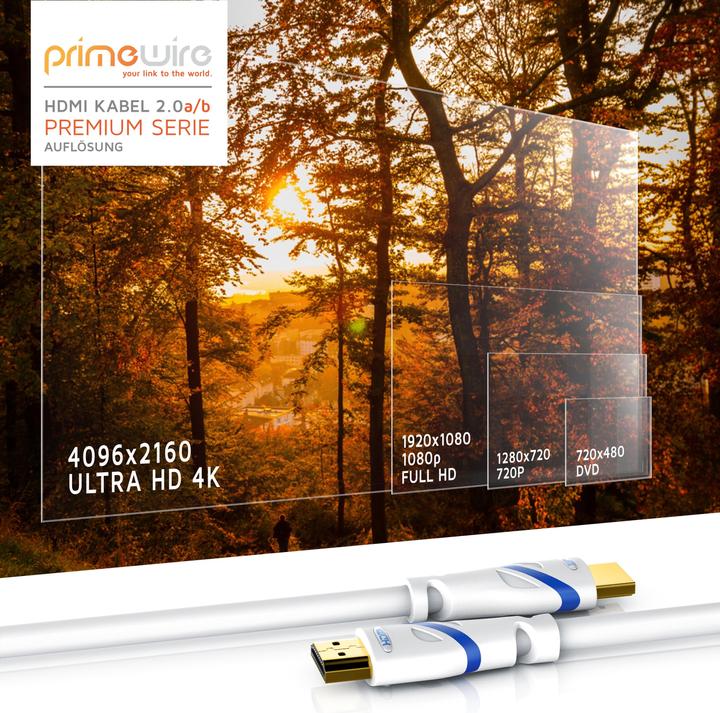 Actual product image Primewire HDMI cable 2.0b - 4k 60Hz Ultra HD - Ethernet Highspeed - Full HD - 3D - ARC - 3 x shielded (7.50 m, HDMI)
