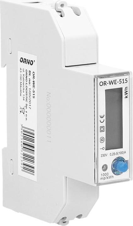 Image du produit Orno Compteur d'électricité monophasé 100A, multitarif, connexion RS-485, MID, 1 module, DIN TH-35mm