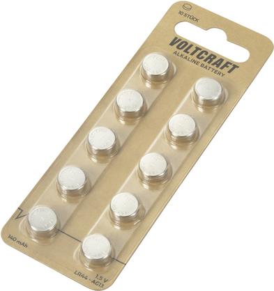 Immagine prodotto Voltcraft Pila a bottone AG13 LR 44 alcalina al manganese 140 mAh 1,5 V 10 pz. (10 pz., LR44, 140 mAh)