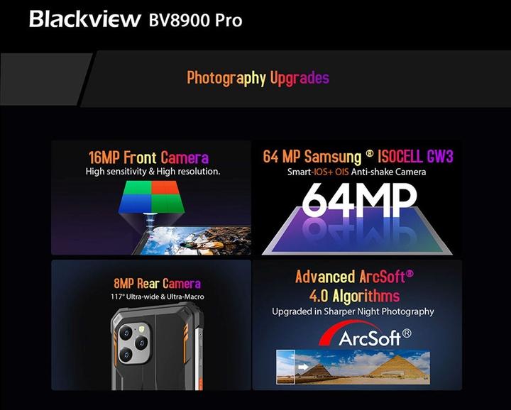 Immagine prodotto Blackview BV8900 (256 GB, Arancia, 6.50", Doppia SIM, 64 Mpx, 4G)