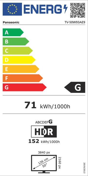 Energy Label Panasonic TV-50W93AE9 Ultra HD HDR LED TV 50 (126 cm) FOS (50", LCD, 4K)