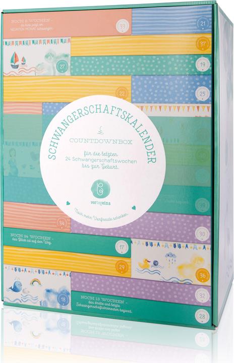 vortageins Schwangerschaftskalender / Countdown-Box (Geschenke für 24 Schwangerschaftswochen)