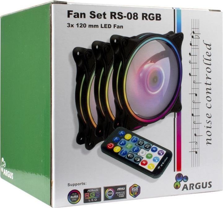 Produktbild Intertech Inter-Tech Lüfter 120*120*25 ARGUS RGB-FAN SET RS-08, 3X retail (120 mm, 3 x)