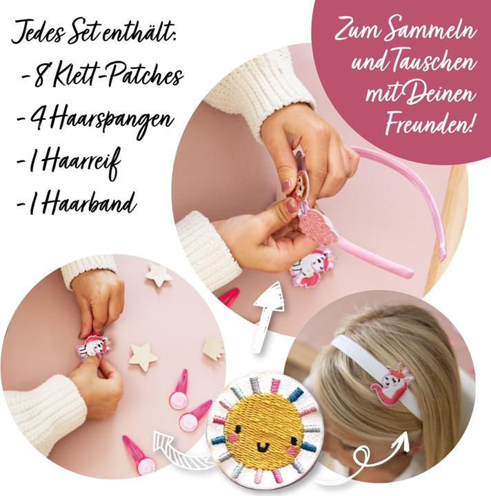 Produktbild Papierdrachen Haarschmuck Set – Haarreif mit Patches – Regenbogen