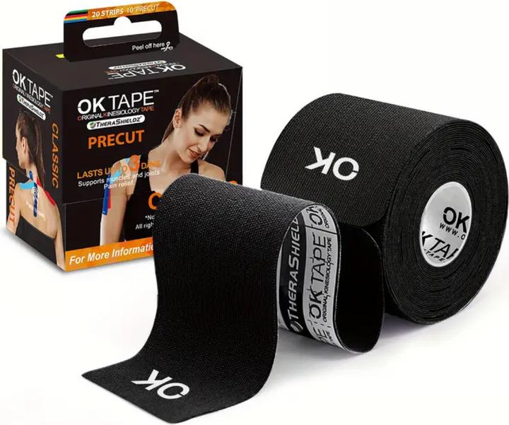 Actual product image Ringside Kinesiology 25cm x 5cm Pre-cut, 20 Black Strips (5 m)
