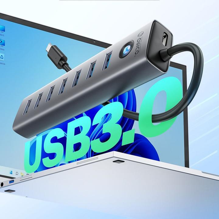 Actual product image Orico Converter CL7U-U3 hub 7x USB-A 3.0 + USB-C 5V/3A 1m - gray (USB-C, 7 Ports)