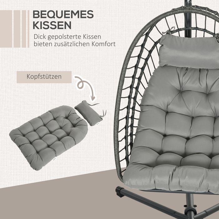 Produktbild Swisshandel24 Rattan Hängesessel 194 cm klappbar, Indoor Outdoor, bis 100 kg hellgrau (100 kg)