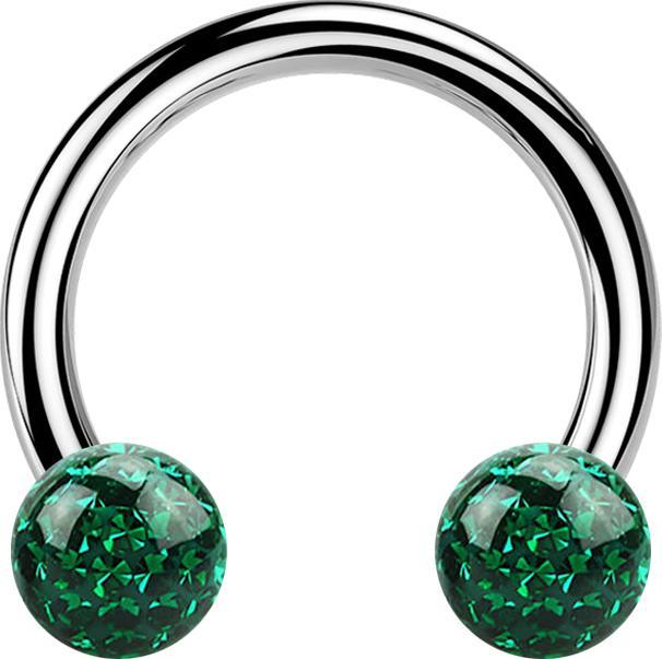 Star Piercing Micro Circular Barbell silber mit zwei Kristall Kugeln grün Epoxy Schutzschicht (ohne Messing, Titan G23)