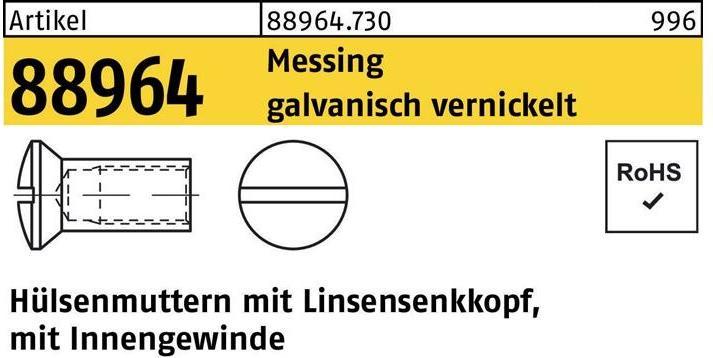 Produktbild Hülsenmutter R 88964 Liko IG M 8 x 20 Messing galvanisch vernickelt