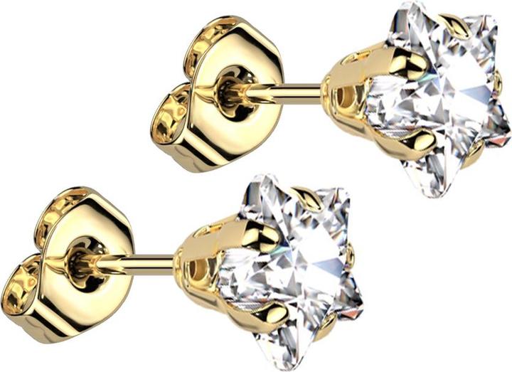 Produktbild Star Piercing Ohrstecker vergoldet mit Sternkristall silber (Chirurgenstahl 316L, ohne Messing)