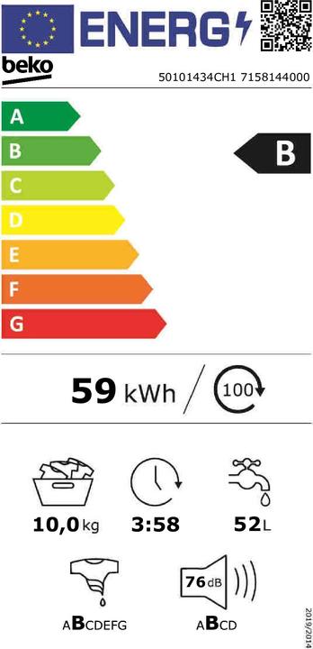 Label énergétique Beko 50101434CH1 (10 kg, Gauche)