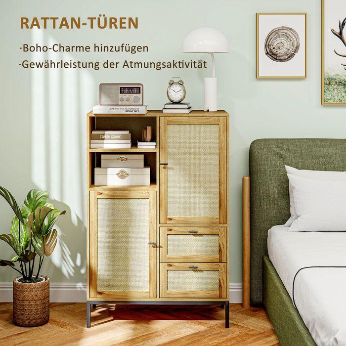 Produktbild Swisshandel24 Kommode, Aufbewahrungsschrank mit Rattan-Türen, Mehrzweckschrank mit Schubladen (80 x 40 x 120 cm)